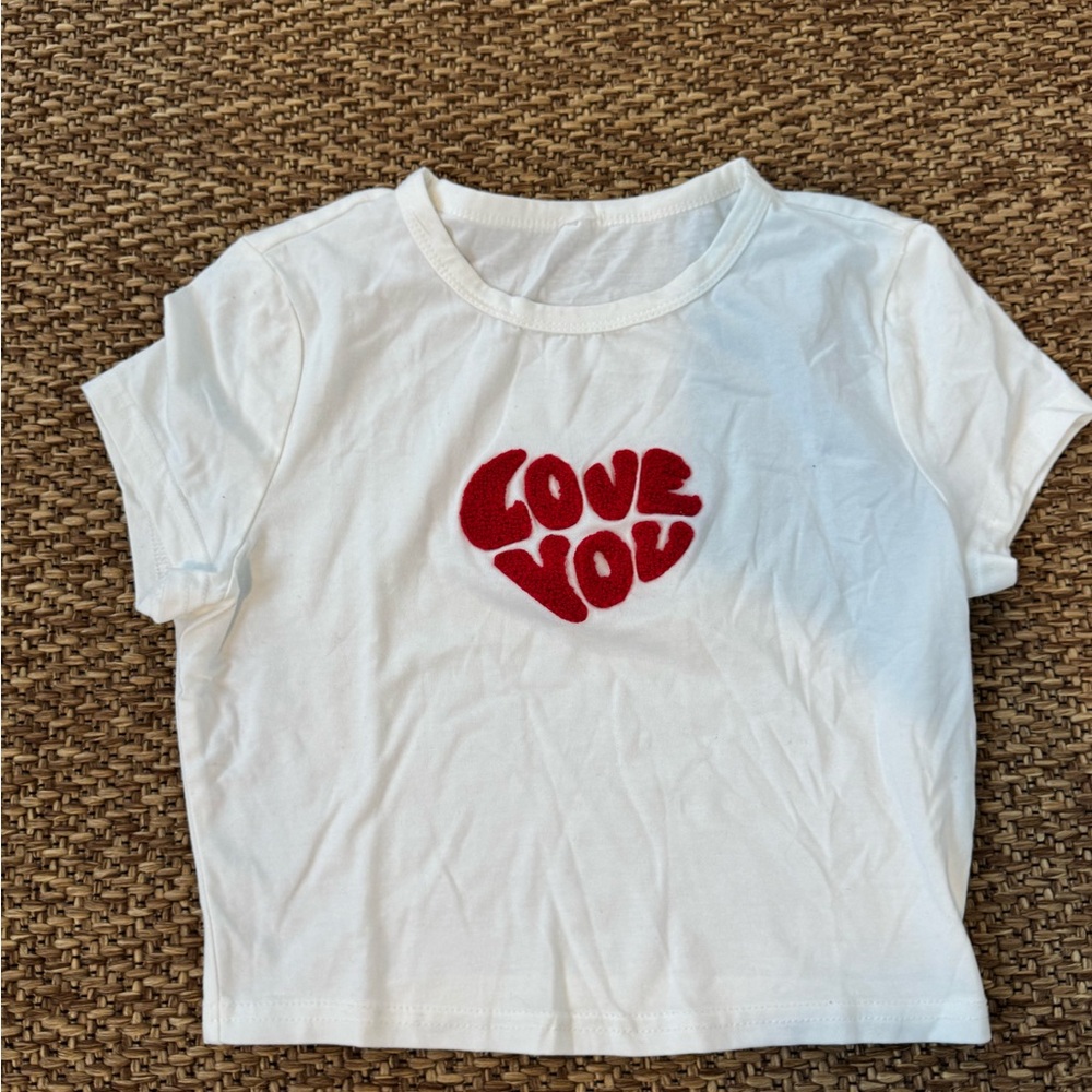 White Kids Shirt with Red Heart Design